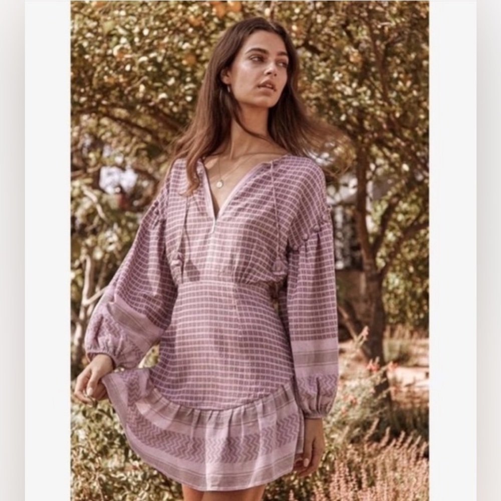 SAYLOR Long Sleeve Mini Dress in Purple Pattern Size: XS (Unworn) 100% Cotton